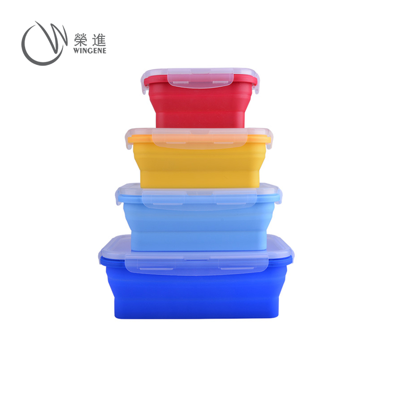 方形折叠硅胶碗|便捷户外旅行硅胶折叠碗-深圳荣进硅胶碗定制批