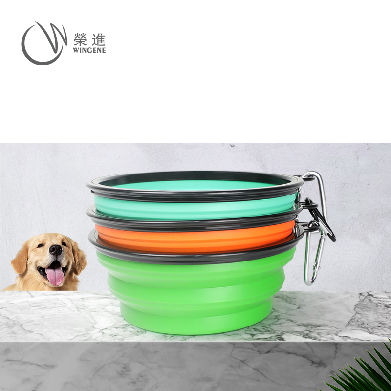 宠物折叠硅胶碗带扣|户外便携式硅胶宠物折叠碗|环保宠物硅胶食