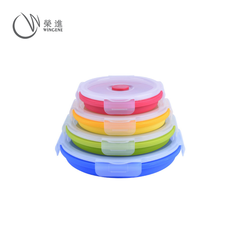 方形折叠硅胶碗|便捷户外旅行硅胶折叠碗-深圳荣进硅胶碗定制批发厂家(图11) 圆形折叠硅胶饭盒