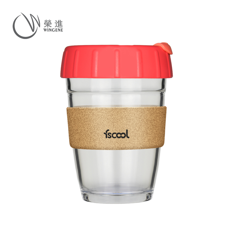 软木圈硅胶杯盖随手咖啡杯|时尚便携式防烫软木玻璃杯-荣进创意12oz软木套咖啡杯厂家批发